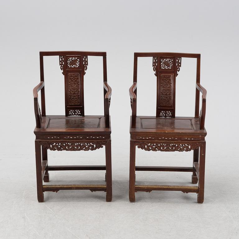 A pair of Chinese armchairs, Qing dynasty, presumably second half of the 19th Century.