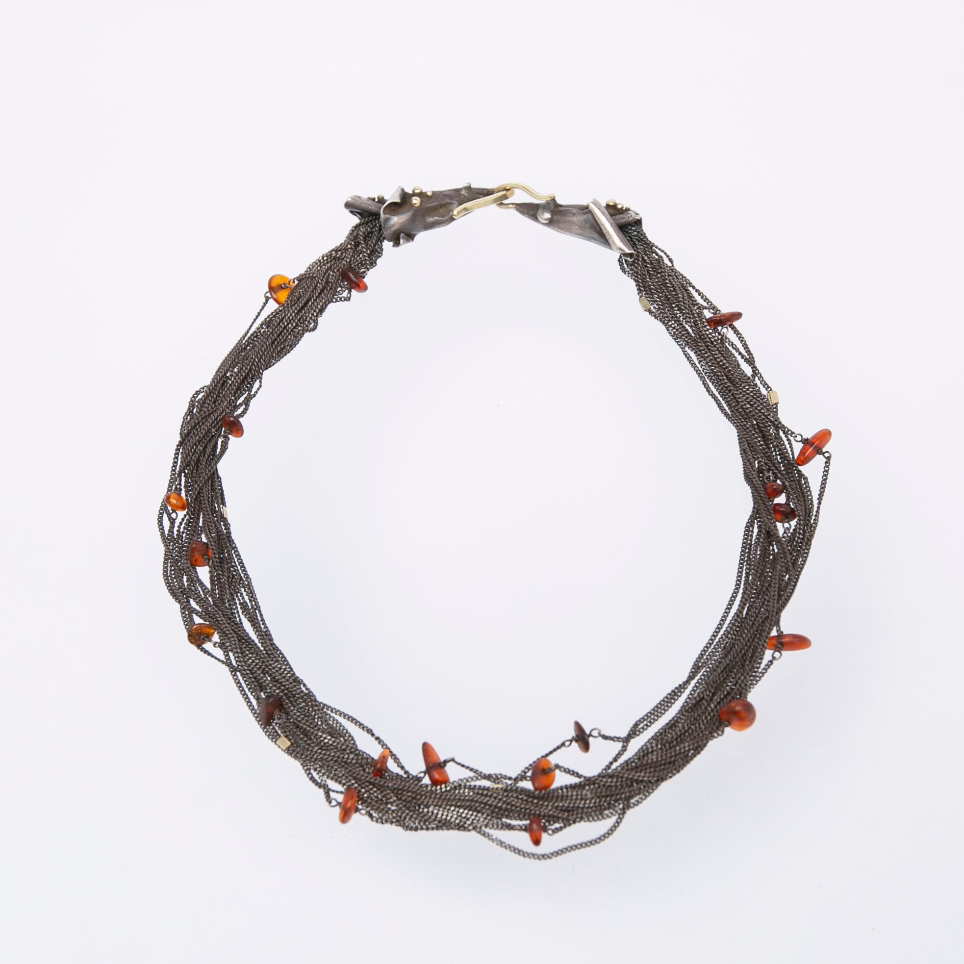 Necklace, oxidised silver and gold plating with amber stones, Ghita Ring, Denmark.