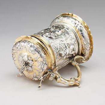 Peter Ohr I (Öhr) dryckeskanna, silver, Hamburg (verksam 1649-1662), barock.