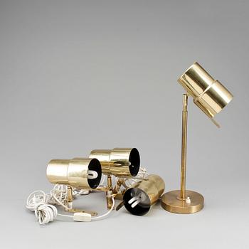VÄGGLAMPOR 3 st samt BORDSLAMPA, Hans-Agne Jacobsson, Nordiska kompaniet samt Markaryd, 1900-talets andra hälft.