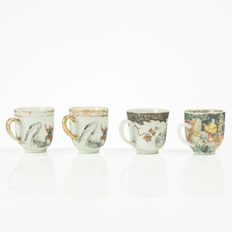 Koppar, fyra stycken, porslin, Kina, Qingdynastin, 1700-tal.