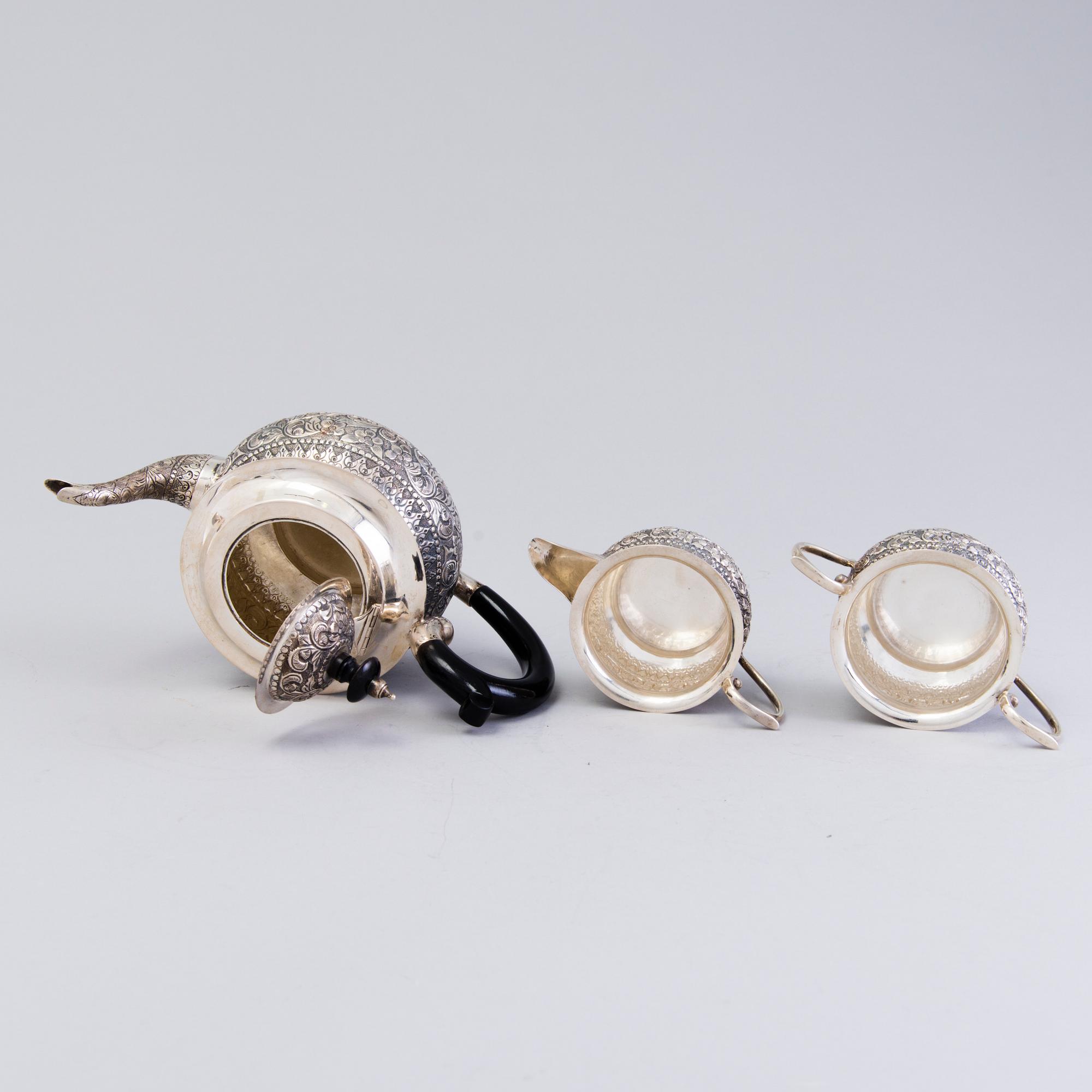 A 3-piece silver tea set, India, 20th Century.