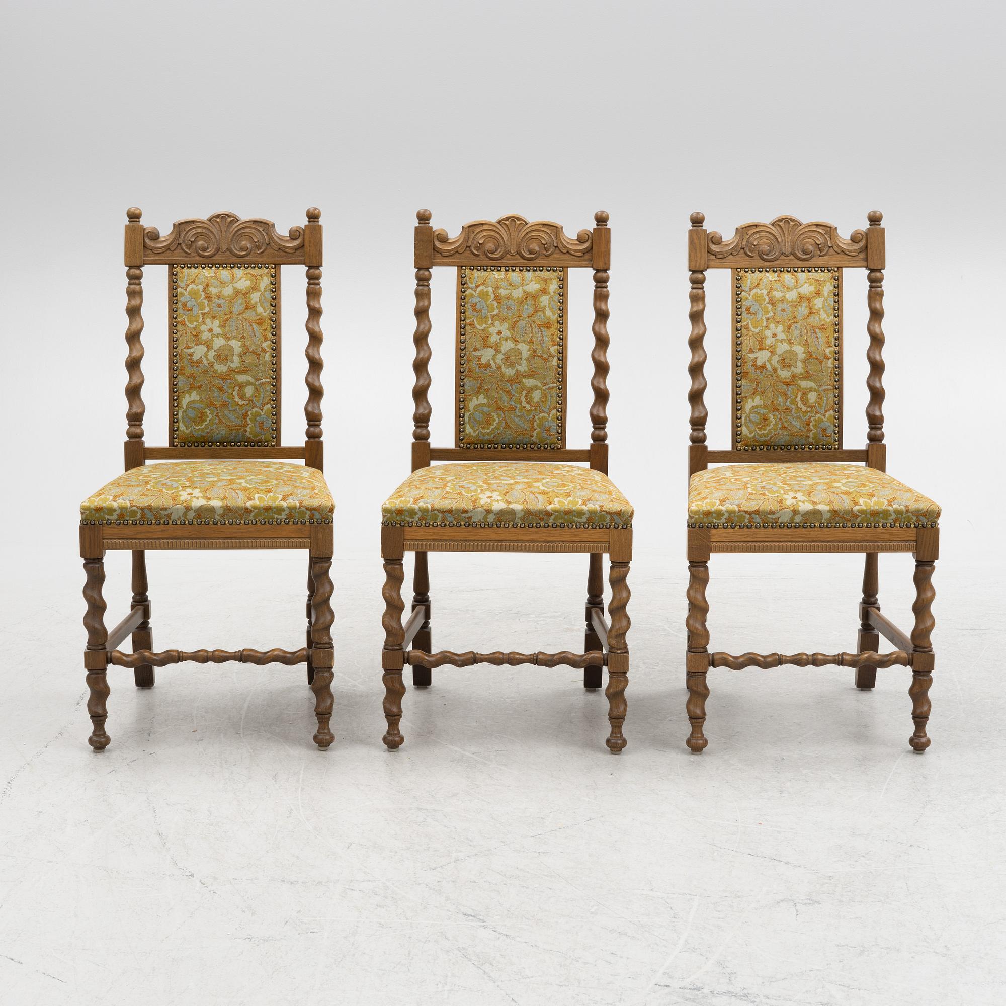 Three Baroque style chairs, 20th century, Alsterbo,.