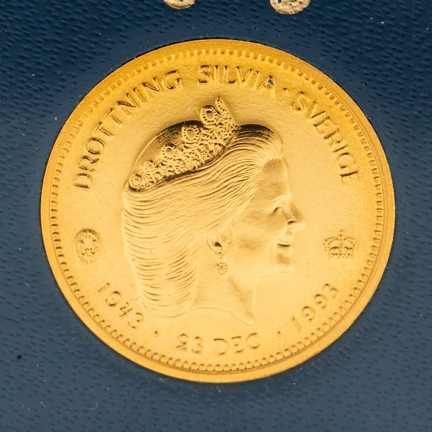 Gold coin, 21.6 carat, Queen Silvia, “SEK 1,000”, Sveriges Riksbank, 1993.
