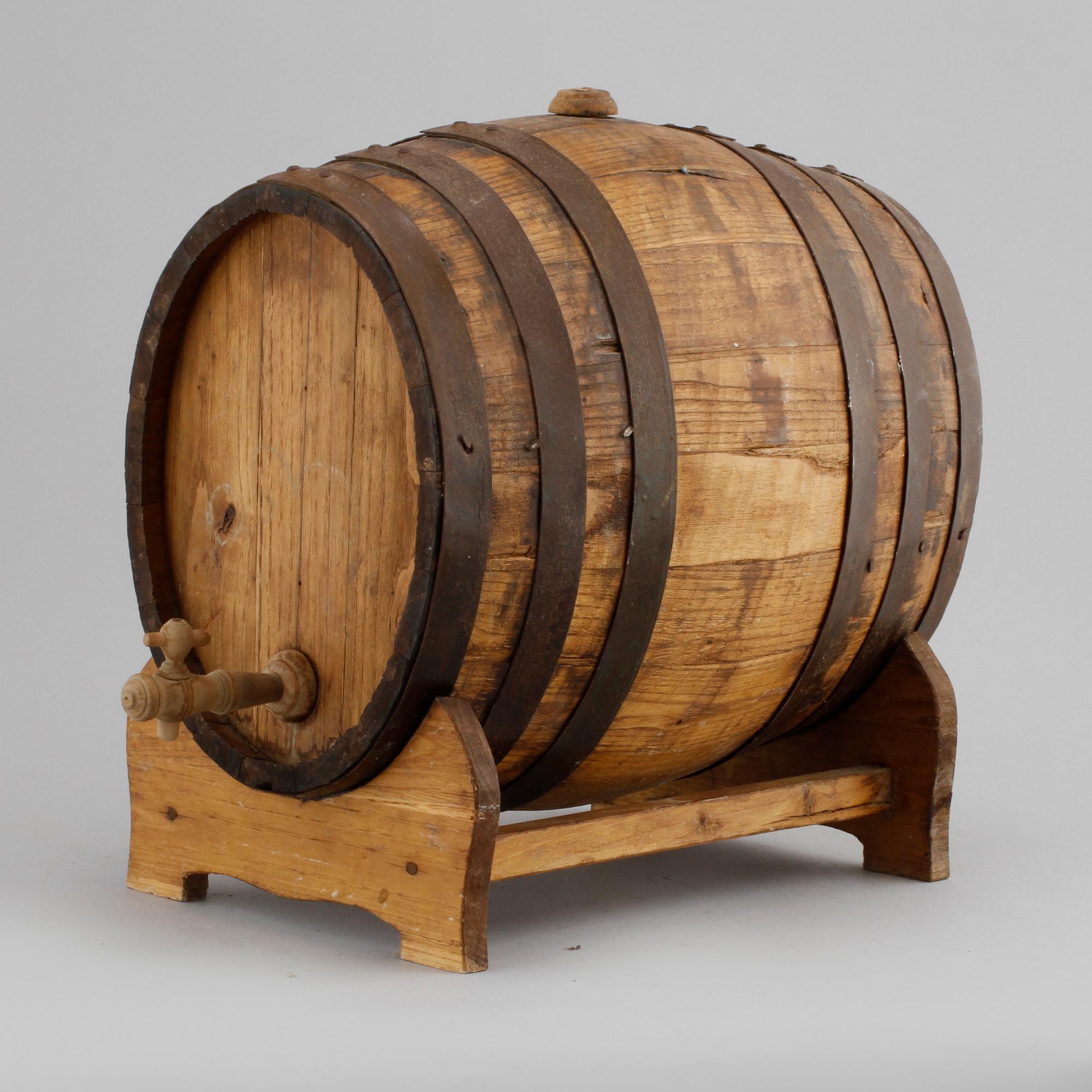 A wooden keg, made in the 20th century.