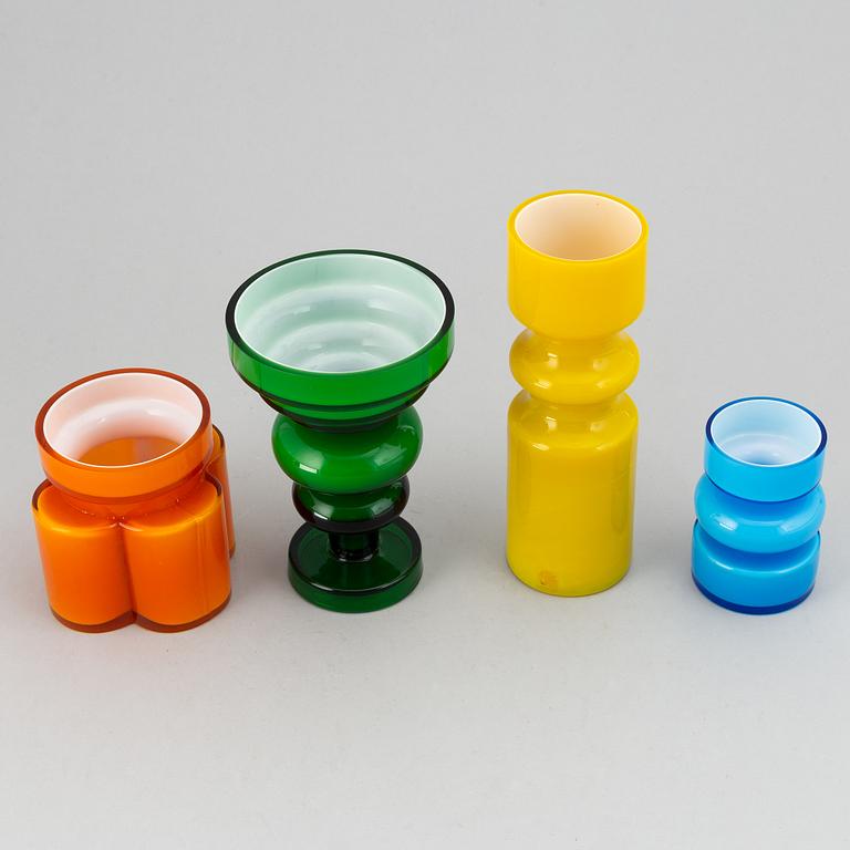 PO Ström, a set of four glass vases by Alsterfors Glassworks, 1960-70s, one signed.