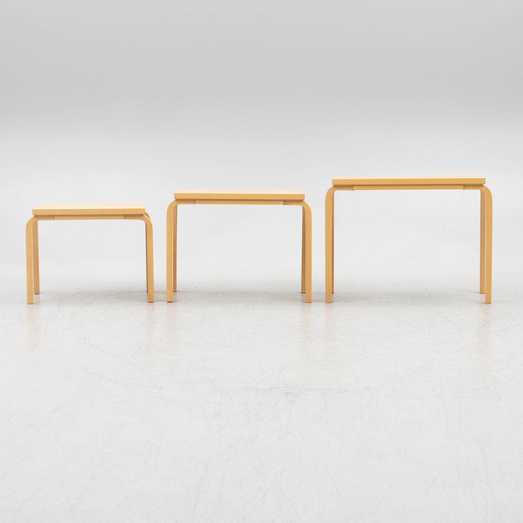 Alvar Aalto, nesting tables 3 pieces, model 88, Artek.