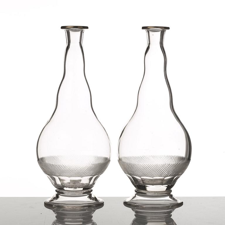 Two Bohemian glass bottles, 20th Century.