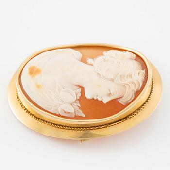 Brosch/hänge, 18K guld med snäckskalscamé.