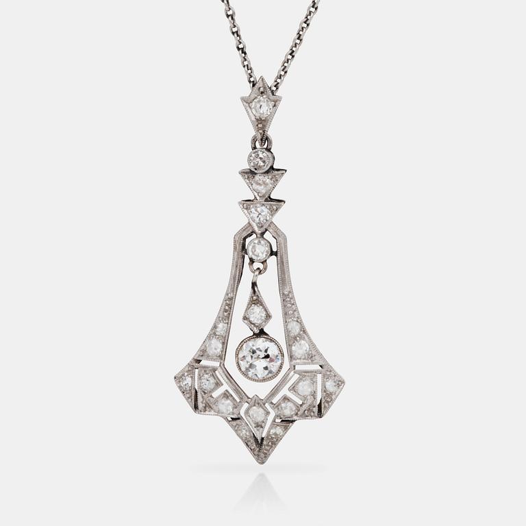 An Art Deco diamond pendant. Total carat weight circa 0.50 ct.