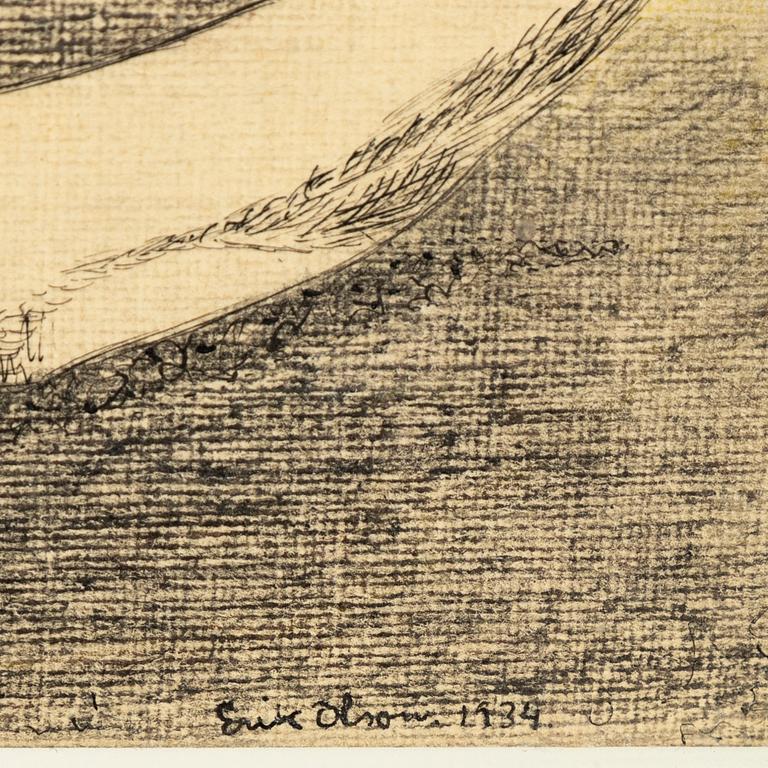 Erik Olson, mixed media on paper, signed and dated 1934.