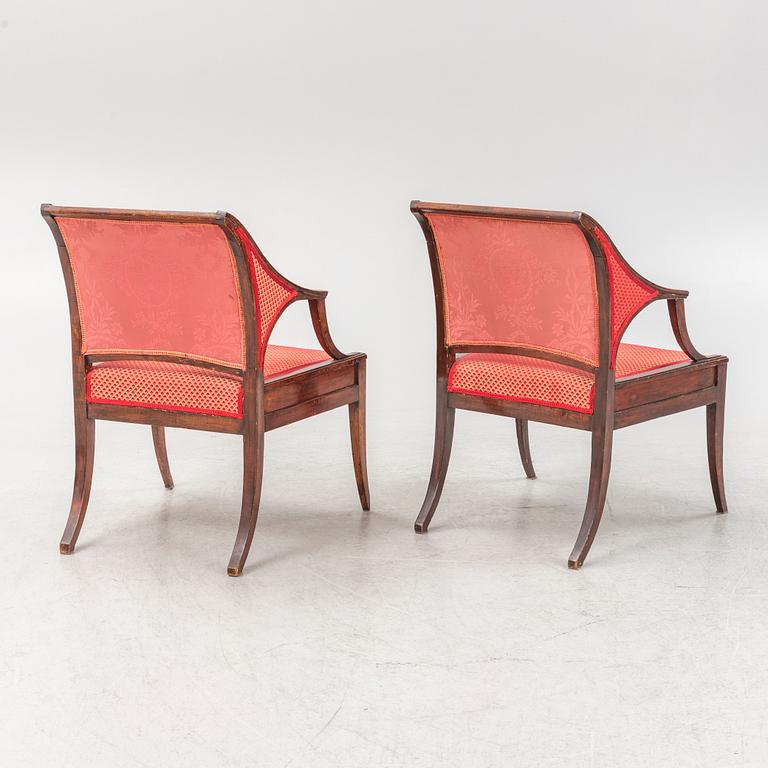 A pair of late Gustavian armchairs, ealry 19th century.