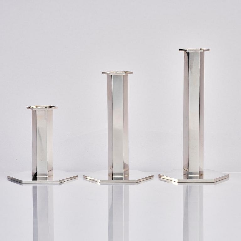 Wiwen Nilsson, ljusstakar, 3 stycken, sterling silver, Lund 1973-1974.