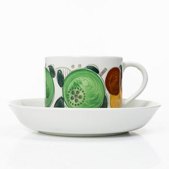 Hertha Bengtson, kaffekoppar med fat, 4 st, porslin, "Fructus", Rörstrand.