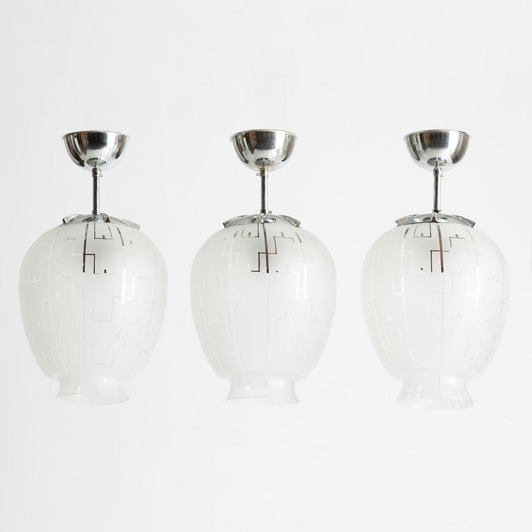 Three Swedish Modern ceiling lamps, possibly Flygsfors, 1940's/50's.