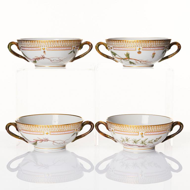 A set of 12 Royal Copenhagen 'Flora Danica' equelles with stands, Denmark, 20th Century.