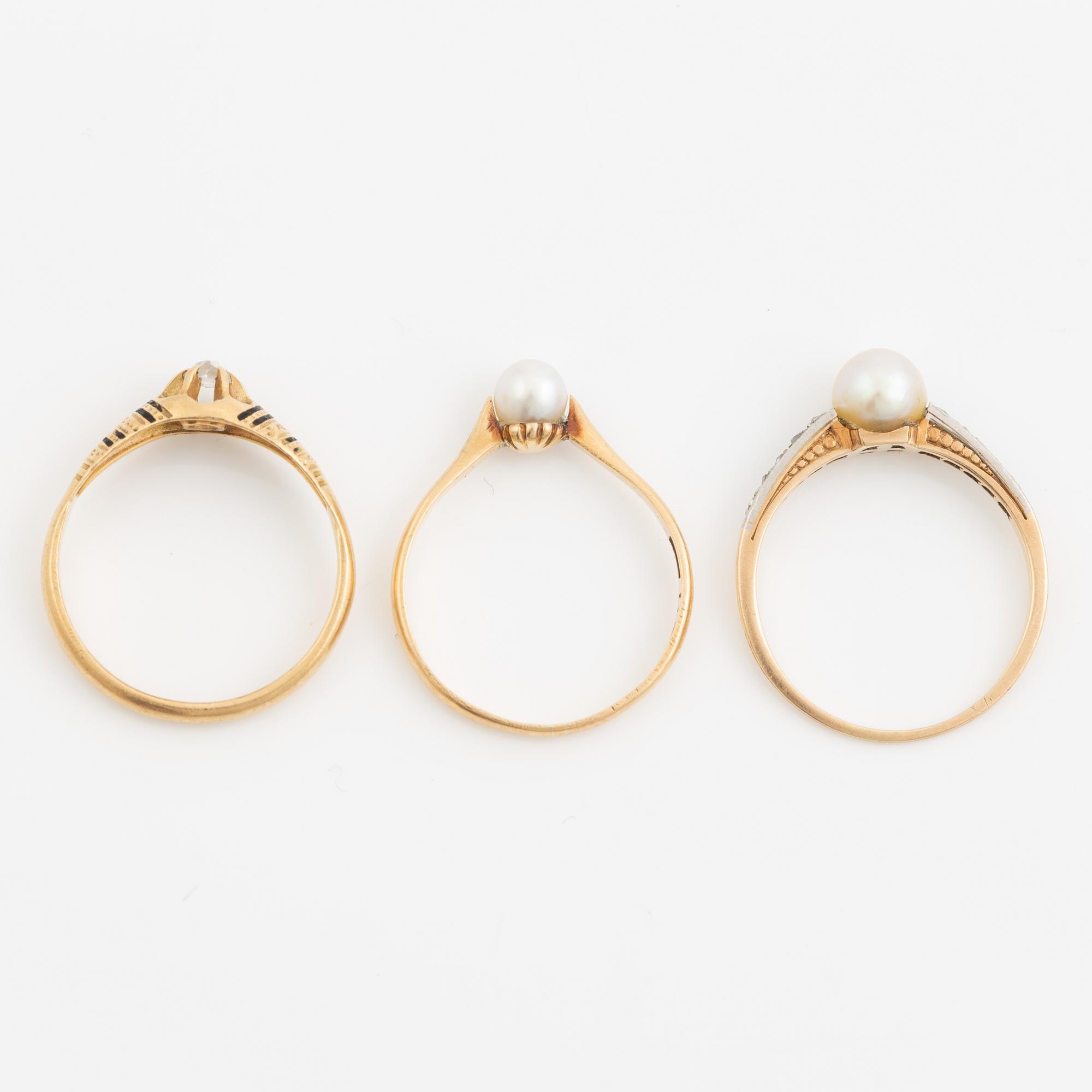 Ring, six pieces, 18K gold with, among other things, pearls and rose-cut diamond.
