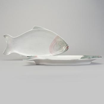 Two plates for fish, ceramics, Rörstrand and Göteborg, Jugend / Art nouveau, 1910/20-tal.