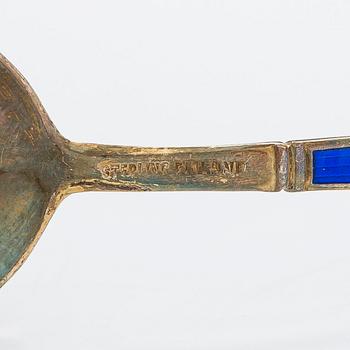 Tillander, a set of six enamelled gilt silver spoons, Helsinki 1968.