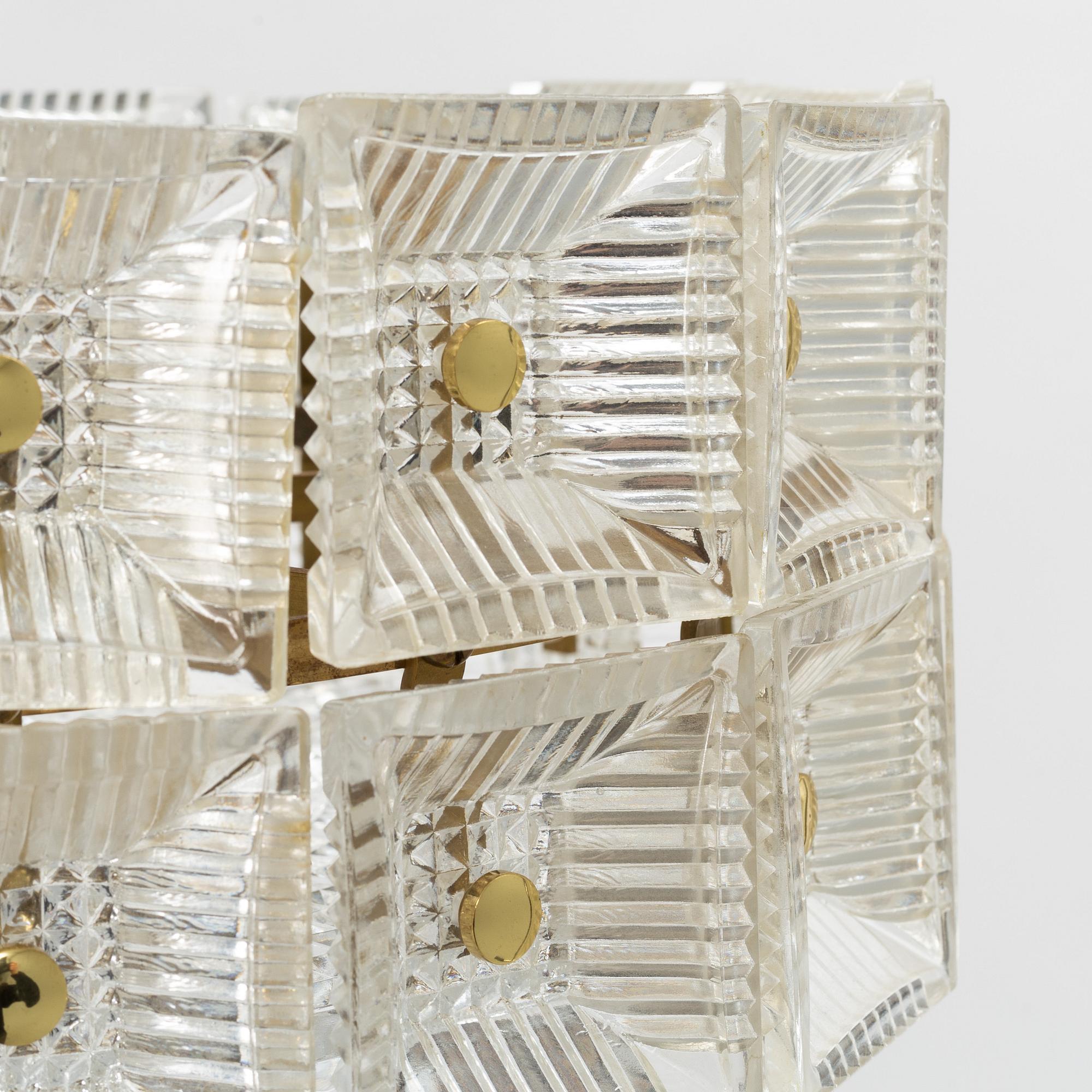 Carl Fagerlund, a glass and brass ceiling light, Orrefors, 1960'/70's.