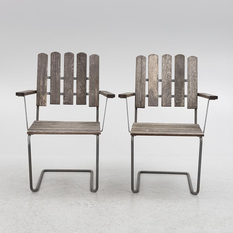 Arthur Lindqvist, garden chairs 6 pcs. "Chair A2", and table, Grythyttan's steel furniture.