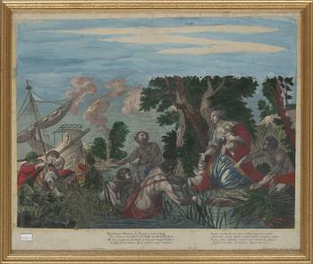 TITTSKÅPSBILDER, 5 st, kopparstick, handkolorerade, 1700-tal.