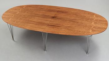 A Bruno Mathsson & Piet Hein 'Superellips' rosewood and steel dining table, by Källemo, Vaggeryd, Sweden 1960's.