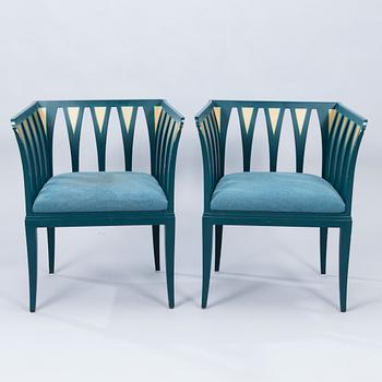 A pair of "Blue Chair" armchairs by Eliel Saarinen, Adelta, Finland 1983.