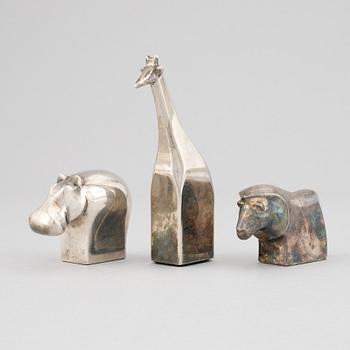 Three silver plated zinc figurines, Dansk Designs, Japan, including Gunnar Cyrén.