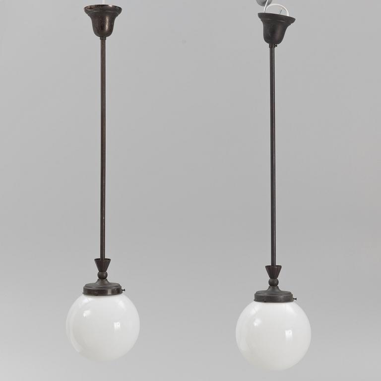 Harald Notini, a pair of model "6185" ceiling lamps, Arid Böhlmarks Lampfabrik, Sweden, 1920's.