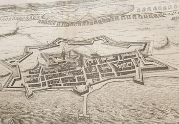 KARTA, Helsingborg 1676, etsning.