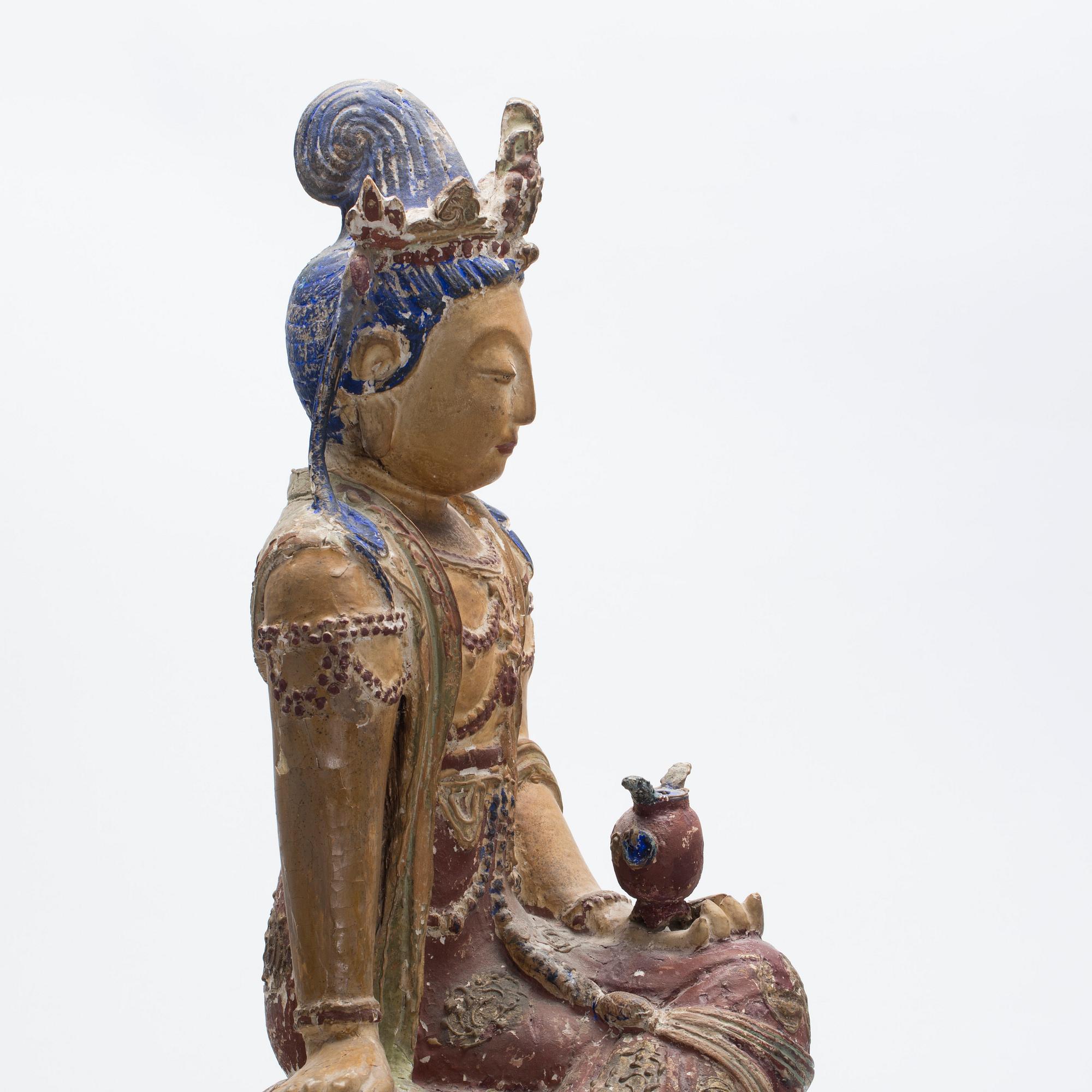 GUANYIN, trä och pastellage. Yuan/Ming dynastin.