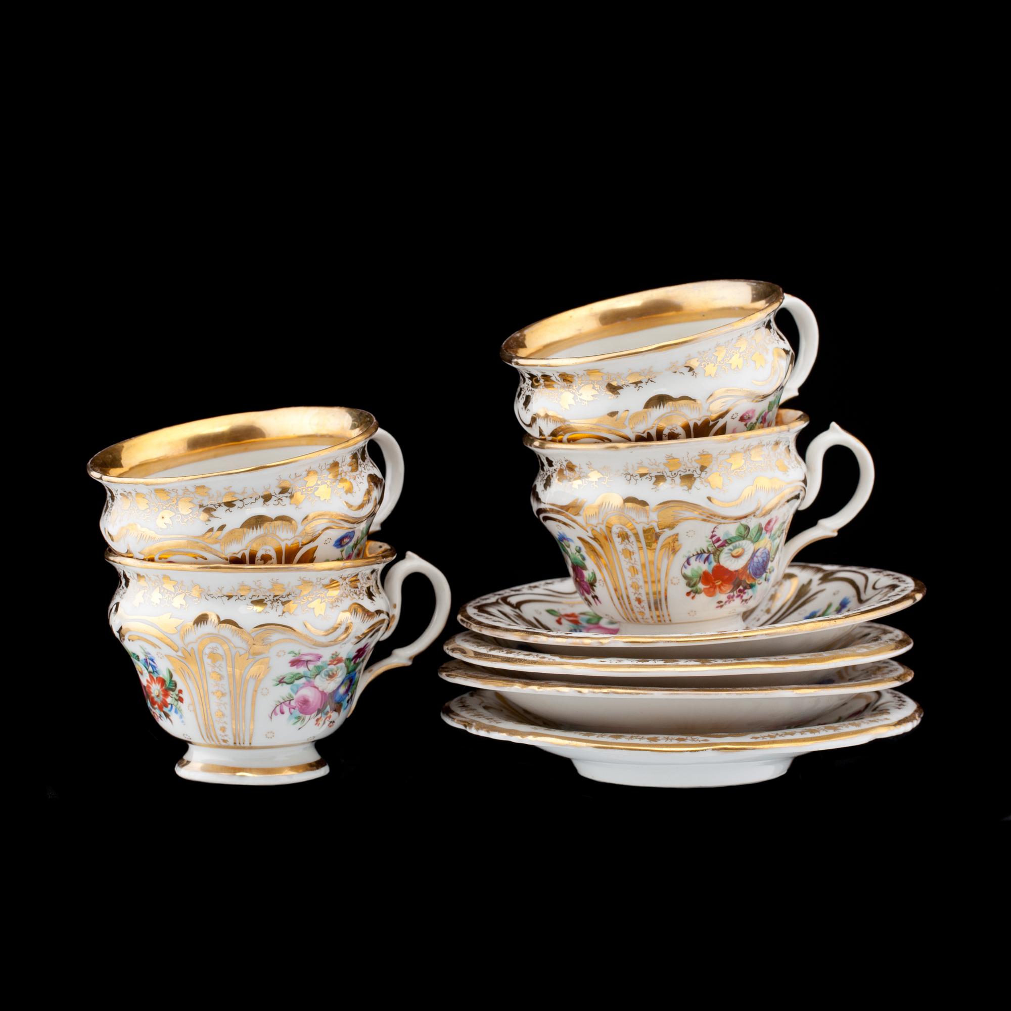 KAFFESERVIS, 6 delar, porslin, BPM (Buckauer Porzellanmanufaktur), Tyskland, 1800-tal.