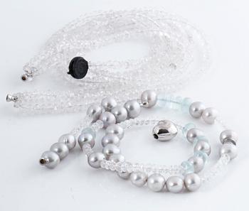 A rockcrystal and cultured pearl necklace by Ole Lynggaard.