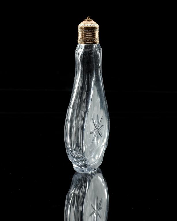 PARFYMFLASKA, glas, med förgyllt lock. Rokoko, 1700-tal.
