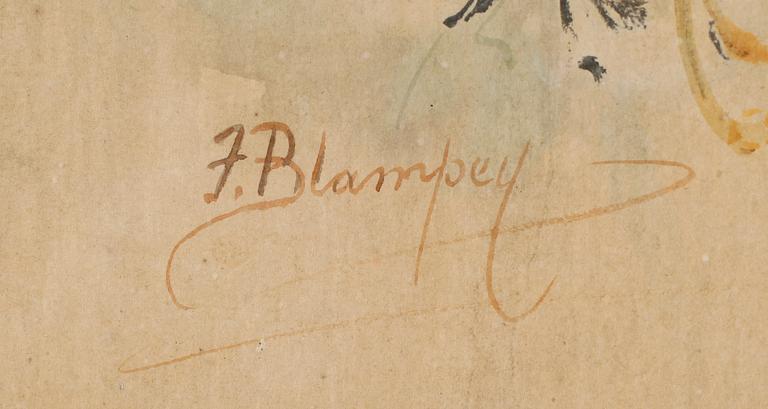 OKÄND KONSTNÄR, akvarell, signerad F Blampey, tidigt 1900-tal.