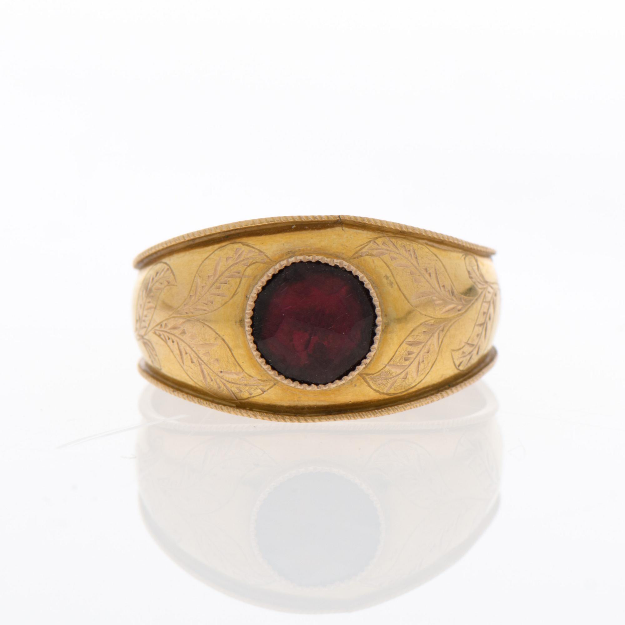 A RING, 18K gold, red glass. Fredrik Tiander, Loviisa Finland 1823-1869.