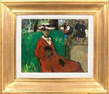 Francois Gall, "La jeune Eugénie au chapeau blanc et robe rouge, jardin du Luxembourg - Paris".