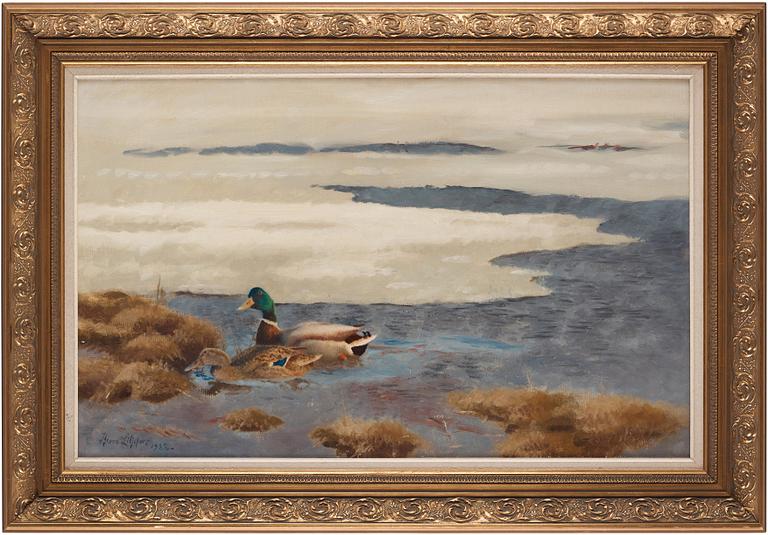 Bruno Liljefors, Vinterbild med gräsandspar.