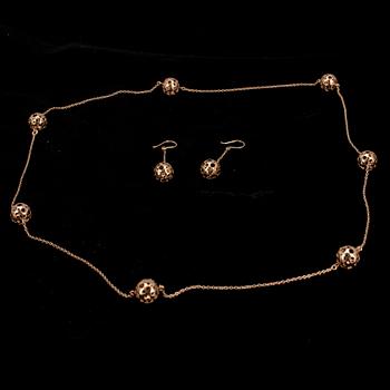 LIISA VITALI, HALSBAND samt ÖRHÄNGEN, 14K guld. Nestor Westerback Helsinki 1970-72. Vikt ca 12,8 g.