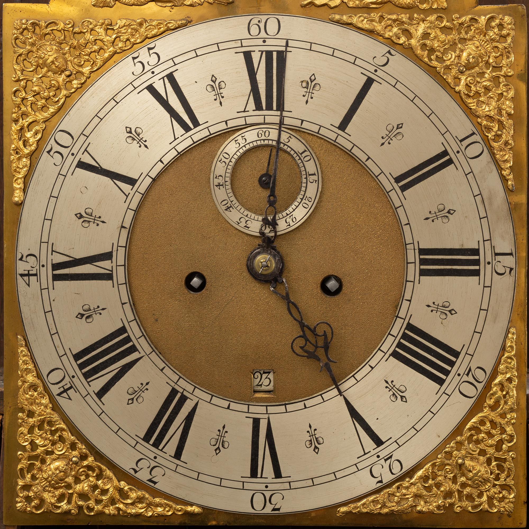 A japanned longcase clock by William Camden, London, England, 18th Century.