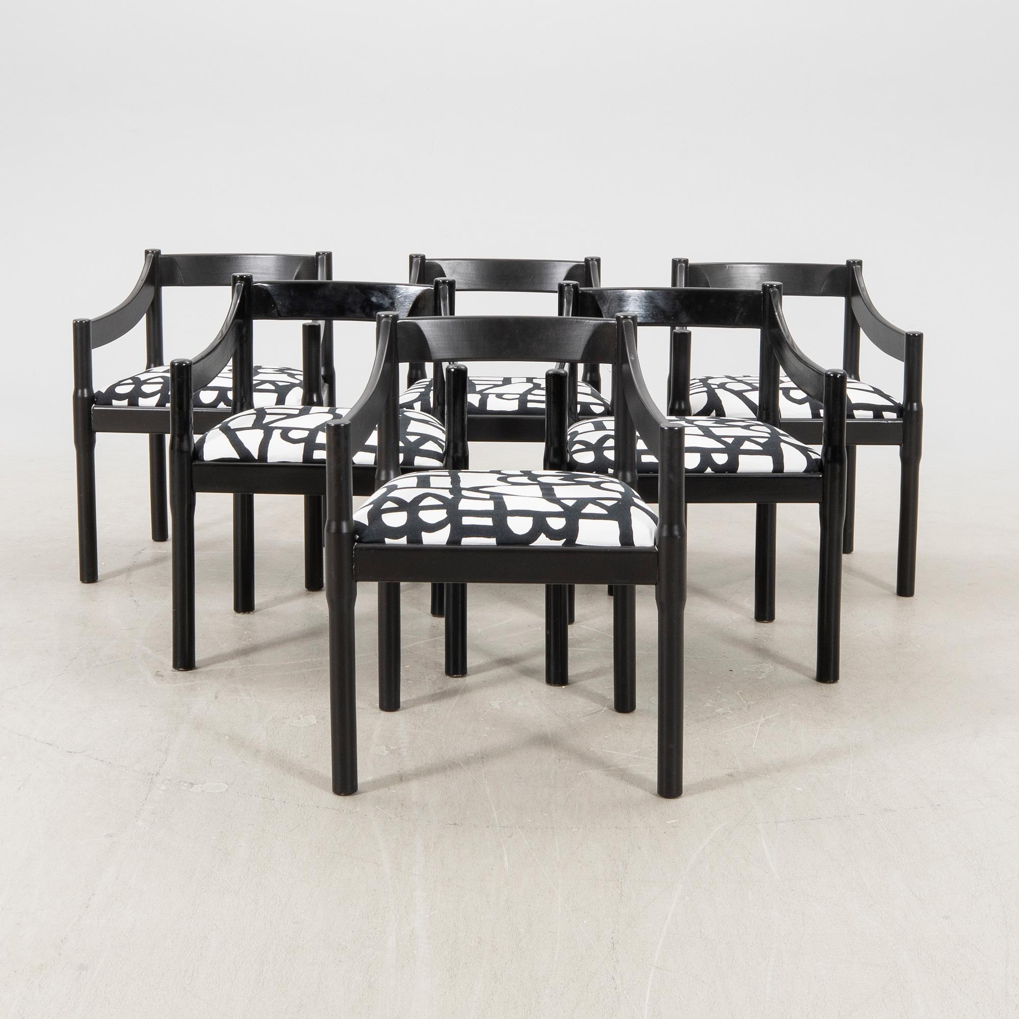 Vico Magistretti, karmstolar 6 st "Carimate" Cassina Italien setn 1900-tal.