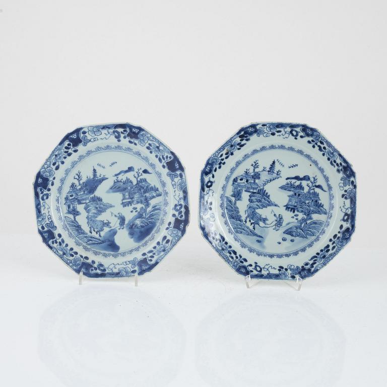 A pair of blue and white porcelain plates, China, Qianlong (1736-95).