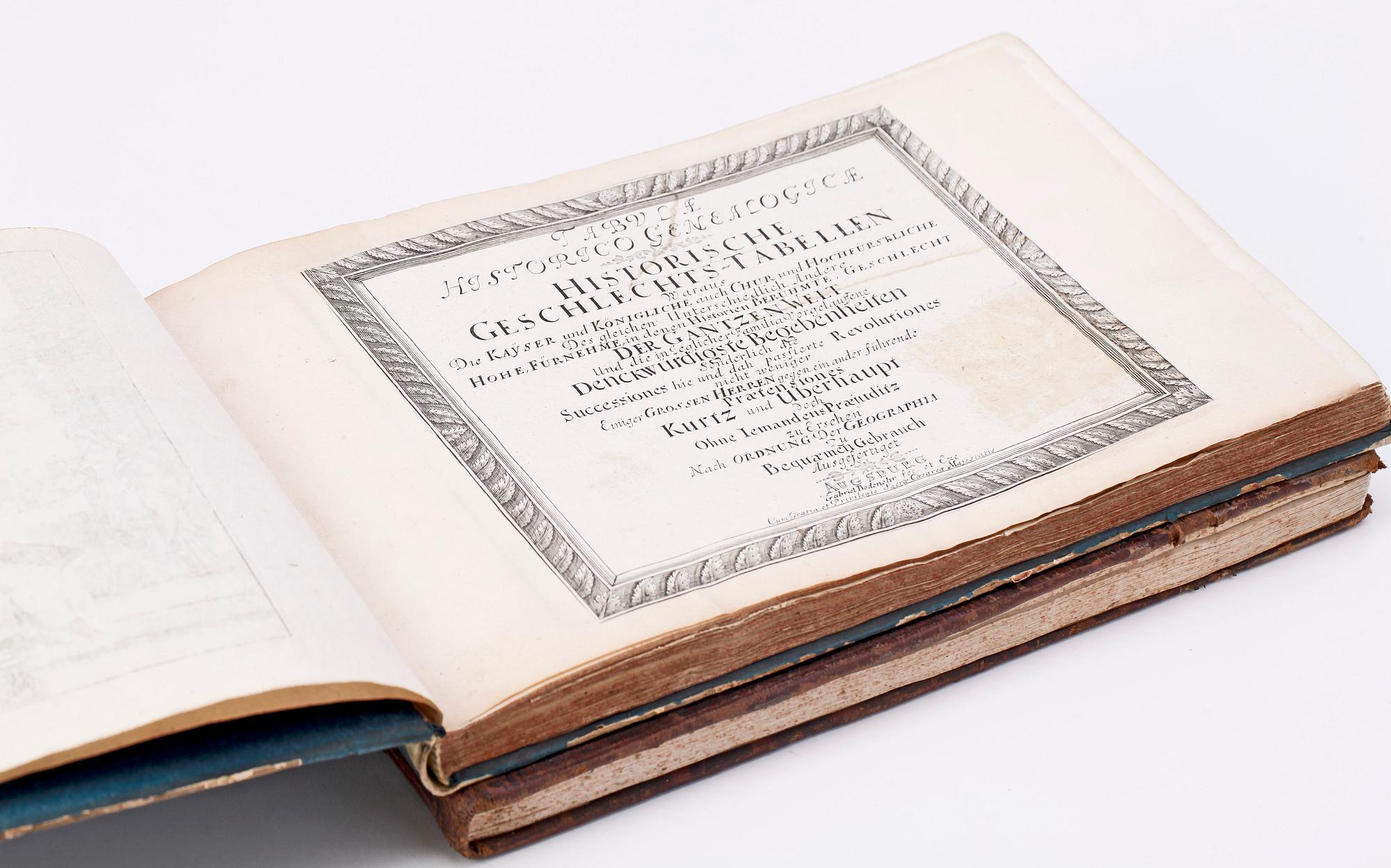 BÖCKER, 2 vol, bla "Tabulae Historico Genealogicae...Geschlechts-Tabellen.." J. Stridbeck, Augsburg troligen 1600/1700-tal.