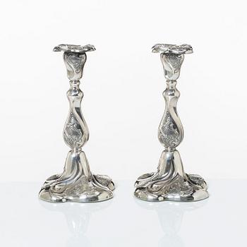 A pair of Norwegian silver candlesticks, mark of Thorvald Marthinsen, Tonsberg, circa mid-20th century.