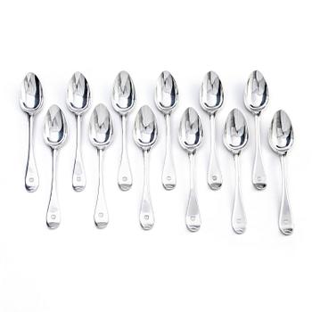 Twelve Swedish 18th century silver spoons, marks of Pehr Zethelius, Stockholm 1794.