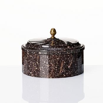 A Swedish Empire porphyry butter box with cover, 19th century.