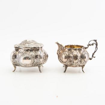 Sugar bowl and cream jug silver Rococo style Gewe Malmö 1962.