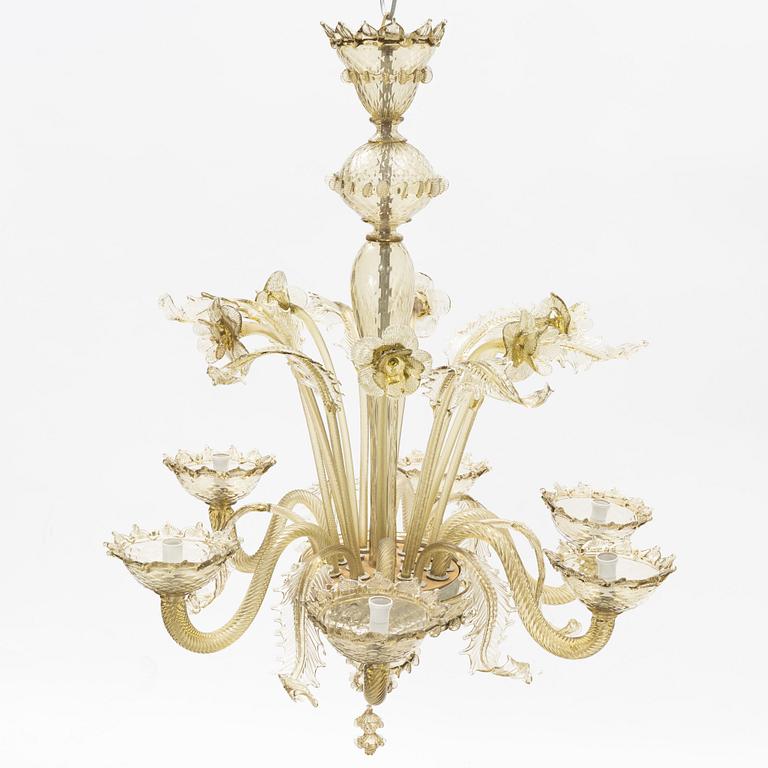 A venetian style glass chendelier, mid 20th century.
