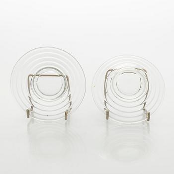 Aino Aalto, drinking glasses and plates, 4 + 4 pcs "Bölgeblick" for Karhula Glassworks, 1930s.
